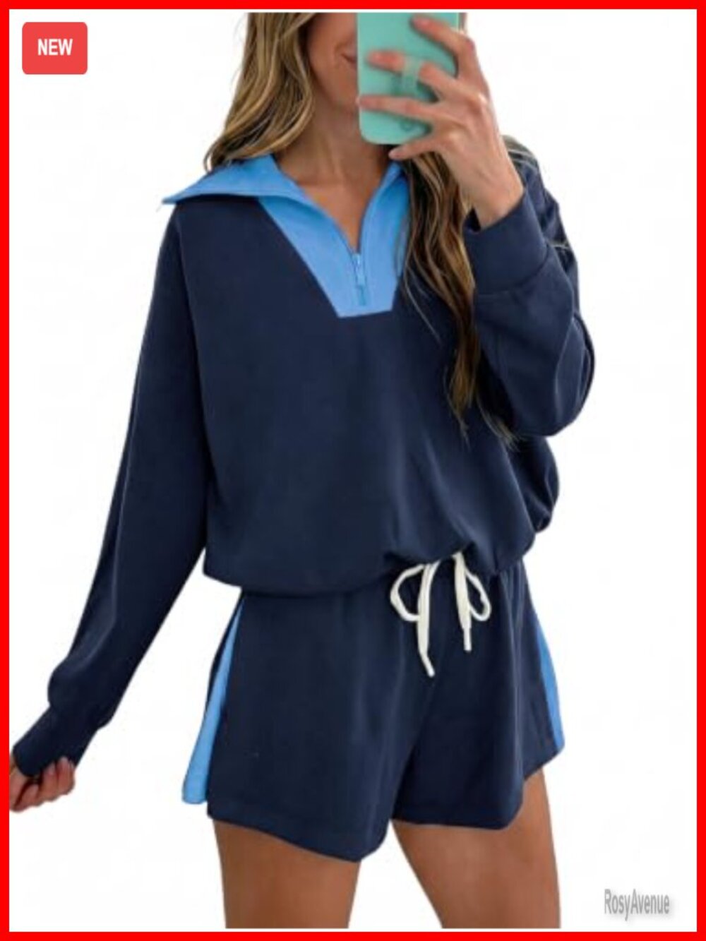 Fisoew Quarter Zip Sweatshirt & Shorts Set Workout Lounge Set
